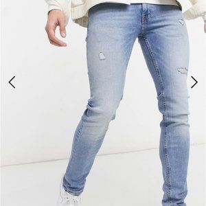 Jack & Jones Intelligence Liam Skinny Jeans With Small Rips In Light Blue